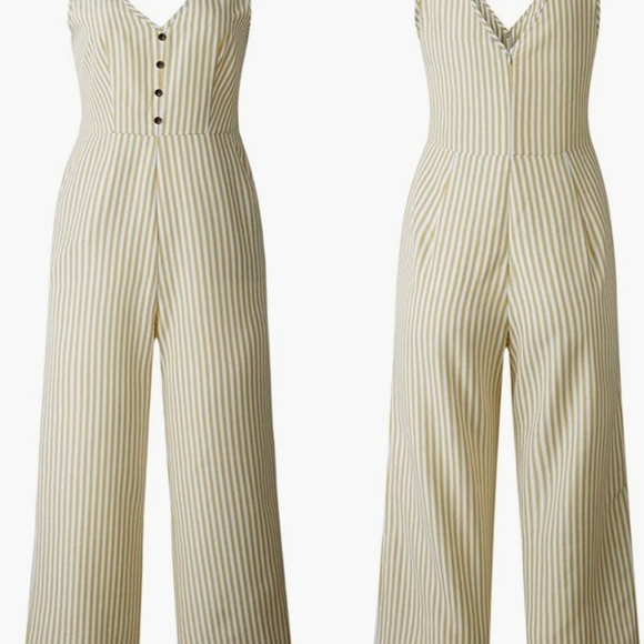 Cute yellow and white capri jumpsuit/romper. NWT. Size M - Picture 2 of 8